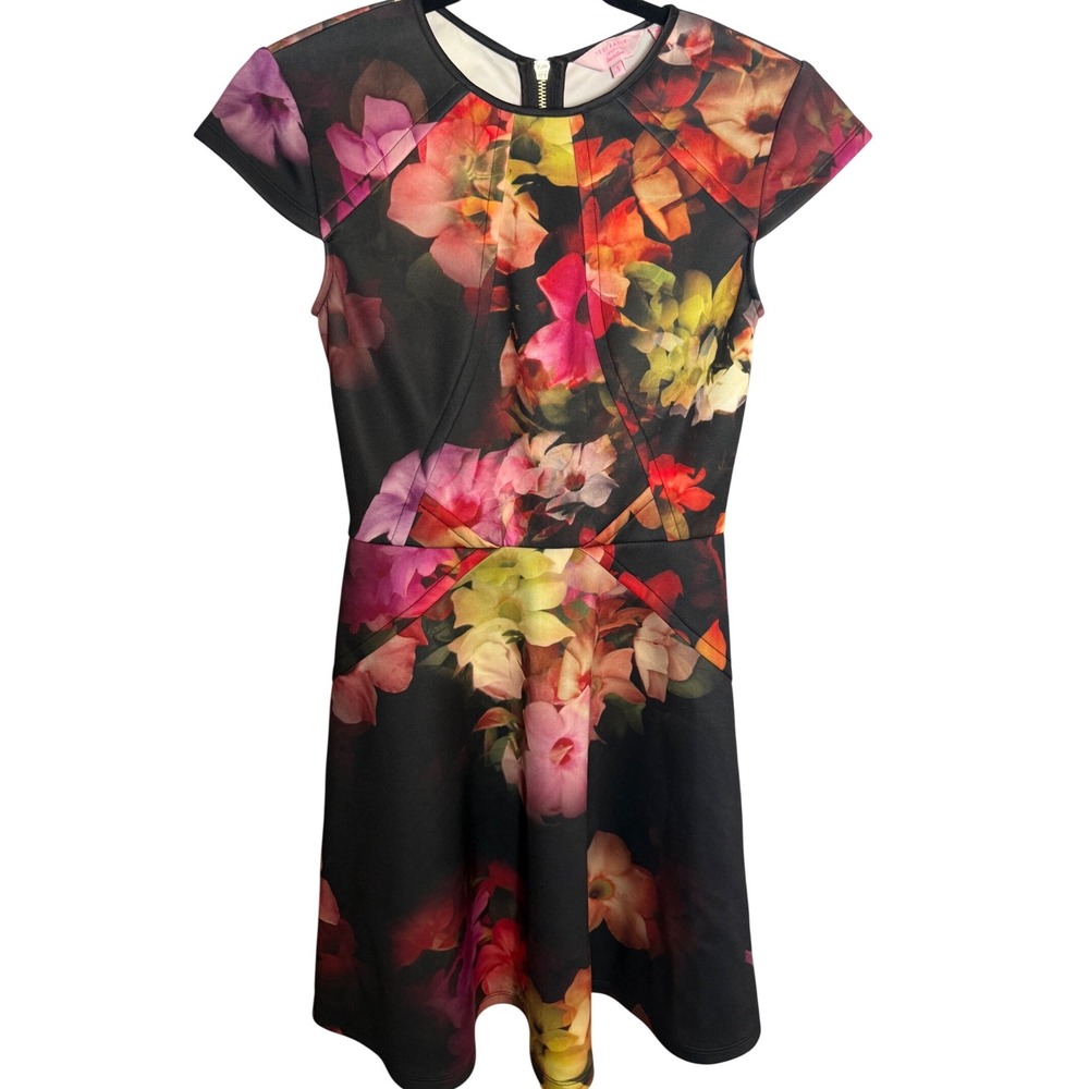 Ted Baker Embla Floral Skater Dress Women 1 (sz 2-4) Multicolor Fit Flare Mini